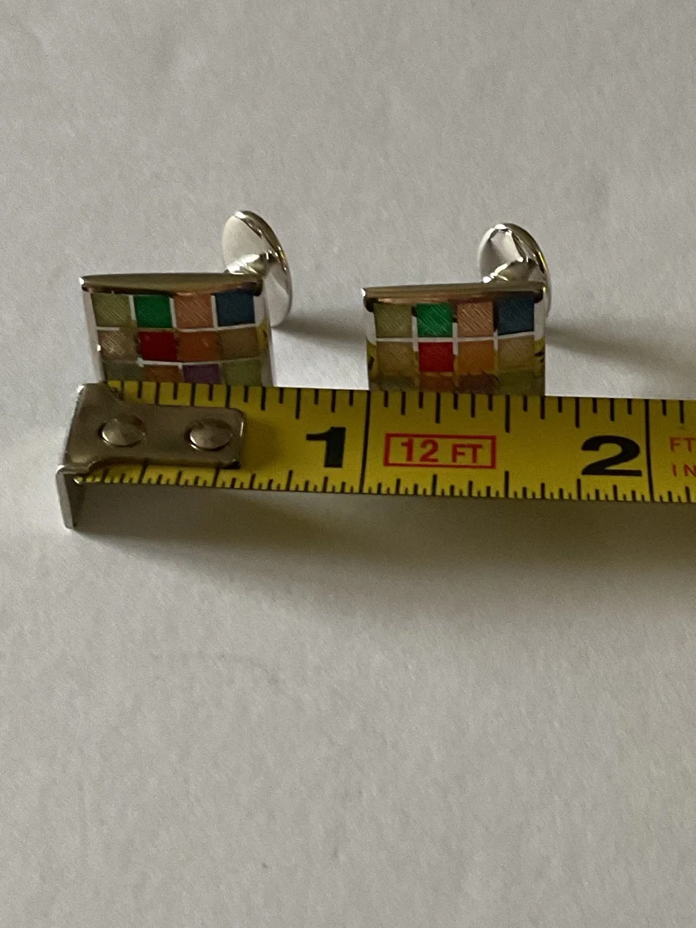 DAVID DONAHUE STERLING SILVER ENAMEL MULTI COLOR CHECKERBOARD CUFFLINKS